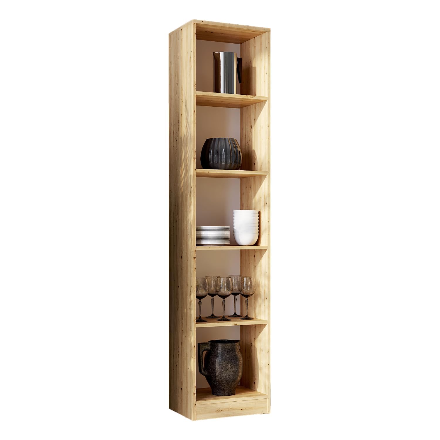 WHATSIZE ENTERPRISE 5 Tier Bookcase Artisan, Tall Freestanding Book Shelf for Living Room, Study and Bedroom, Wooden Shelving Unit Book Case (40cm L x 30cm W x 182cm H)