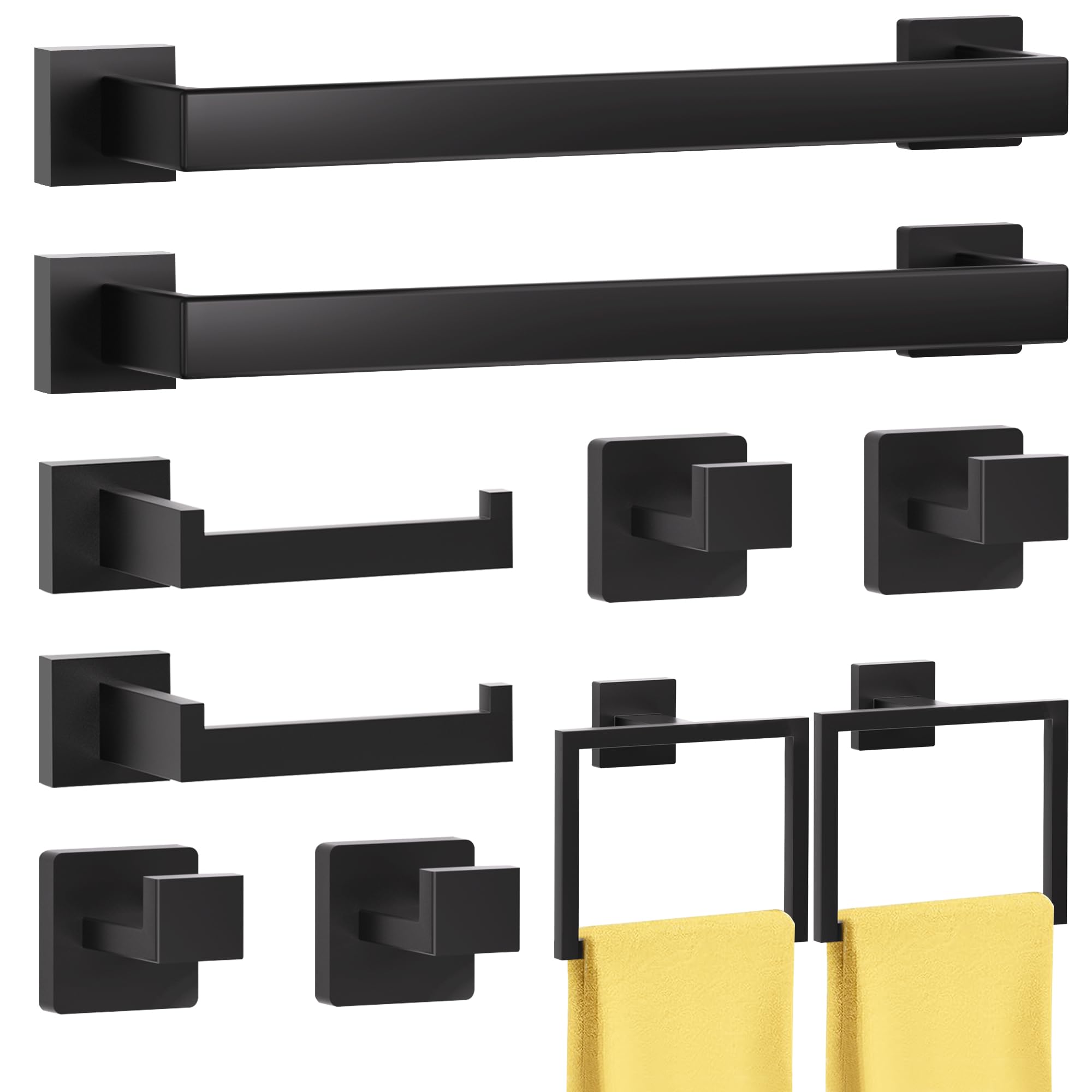 Matte Black Bathroom Towel Bar Set, 10 Pieces