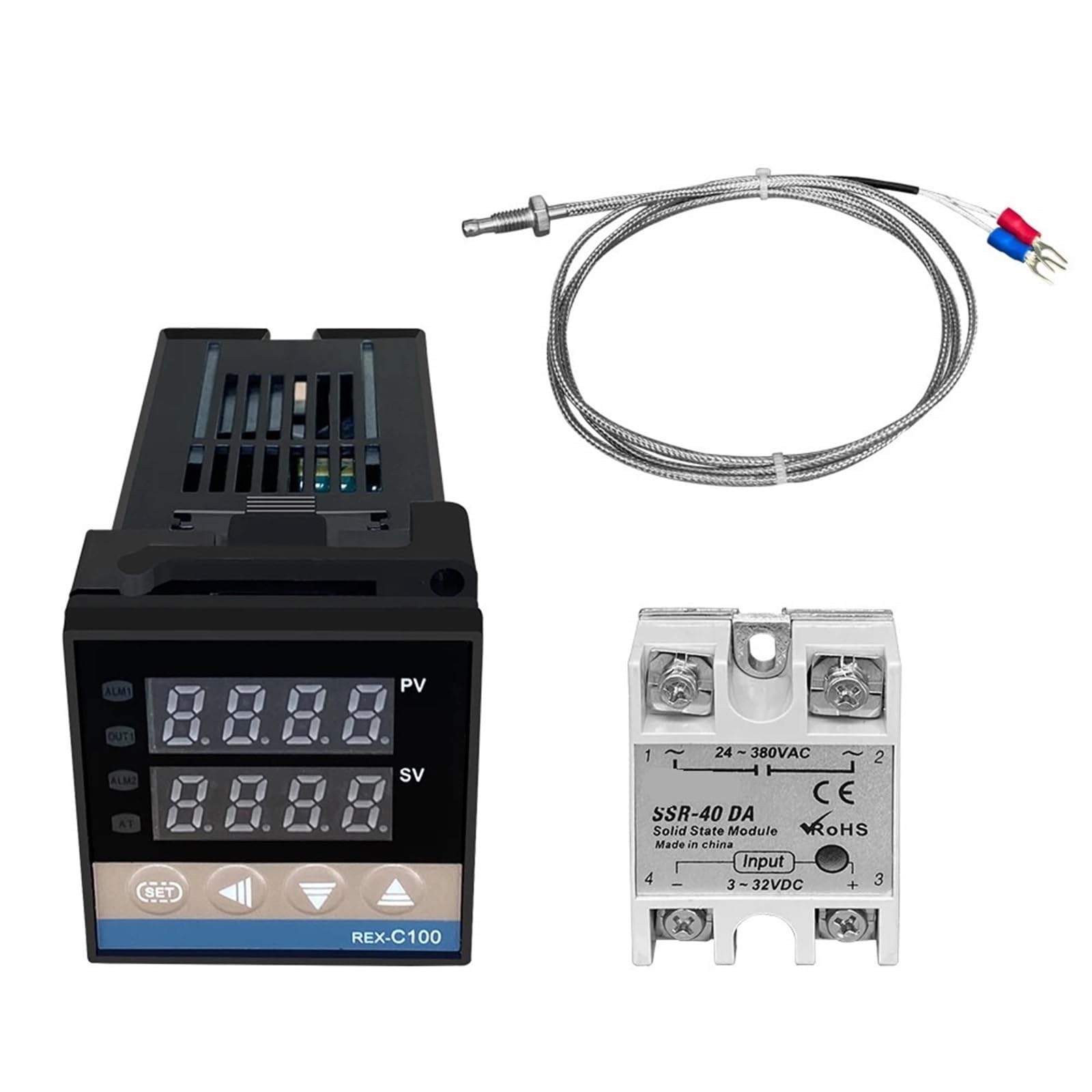 GBJULKJZ Digital Thermostat Temperature Controller SSR Output K Type thermocouple Sensor SSR 40DA Solid Relay Sensor REX-C100(Set 2)
