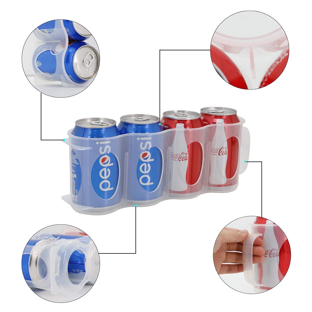 ChasBete Portable Soda Can Organizer for Refrigerator Shelf Beer Can Holder, Fridge Storage Sliding Rack, Clear Plastic 2 Pack - Image 3