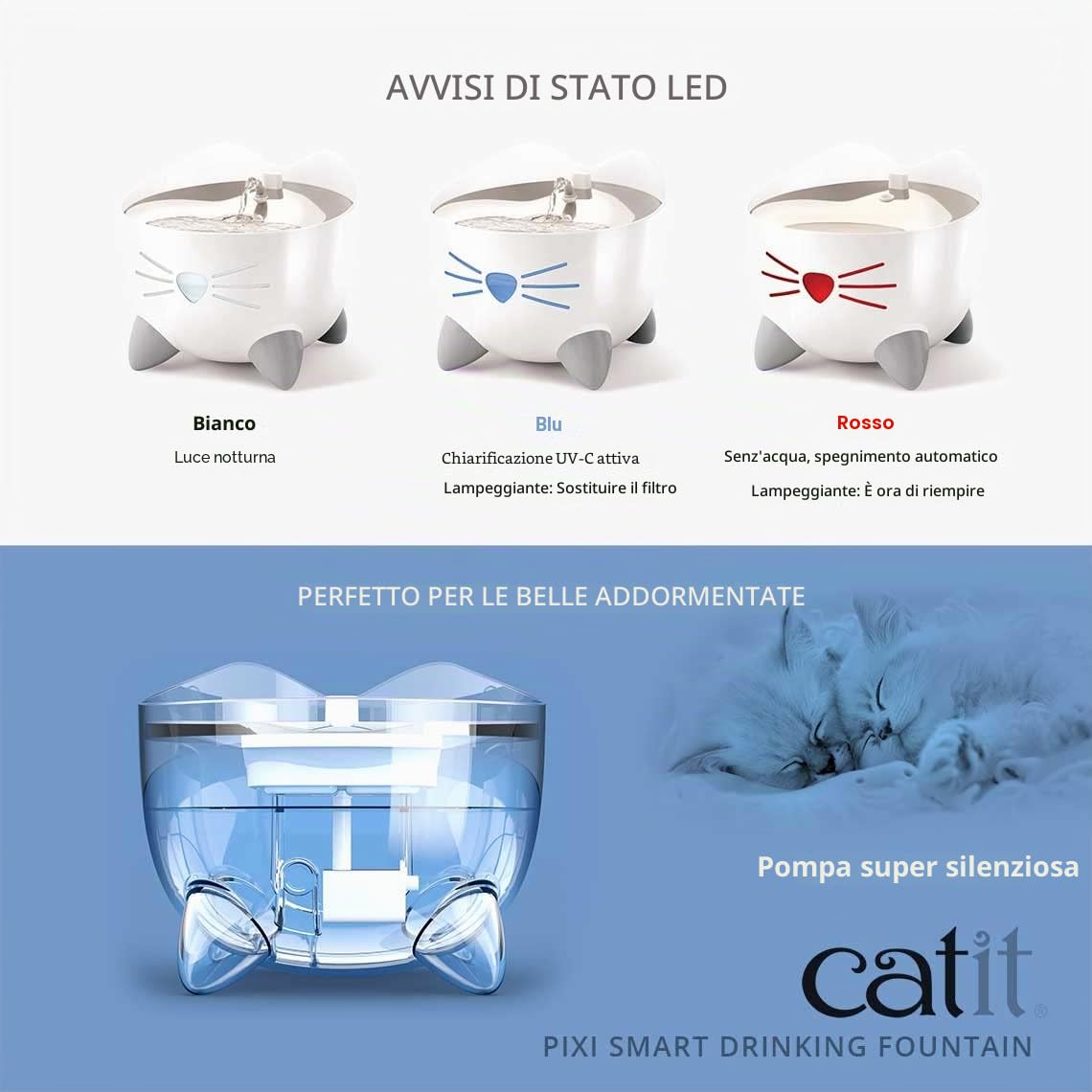 catit 43751 Pixi Smart Fontana per Gatti 853 g | Triplo filtraggio, acqua potabile fresca e fluida, ciotola in acciaio inox, controllo Wi-Fi e app, fontana per gatti