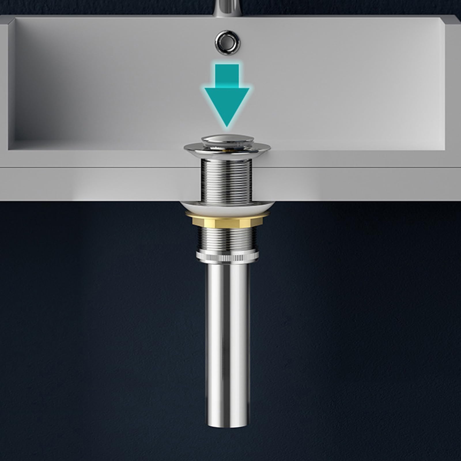 Tubo di scarico per lavello pop-up Tappo di scarico pop-up per lavabo, scanalato, in ottone e silicone, a prova di odori, per lavandino, vasca da bagno, in cromo antico dorato e nero. (Gold)