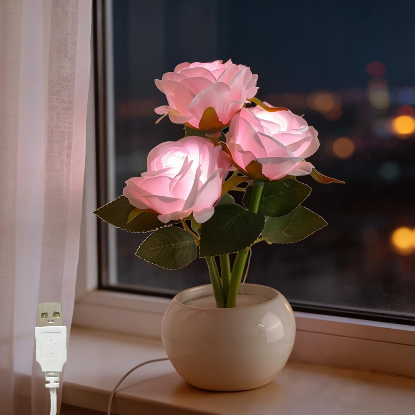 AWSOLAR Pink Rose Lamp, Artificial Flower Lamp, Rose Gifts for Women on Valentine's Day, Mother's Day, and Christmas