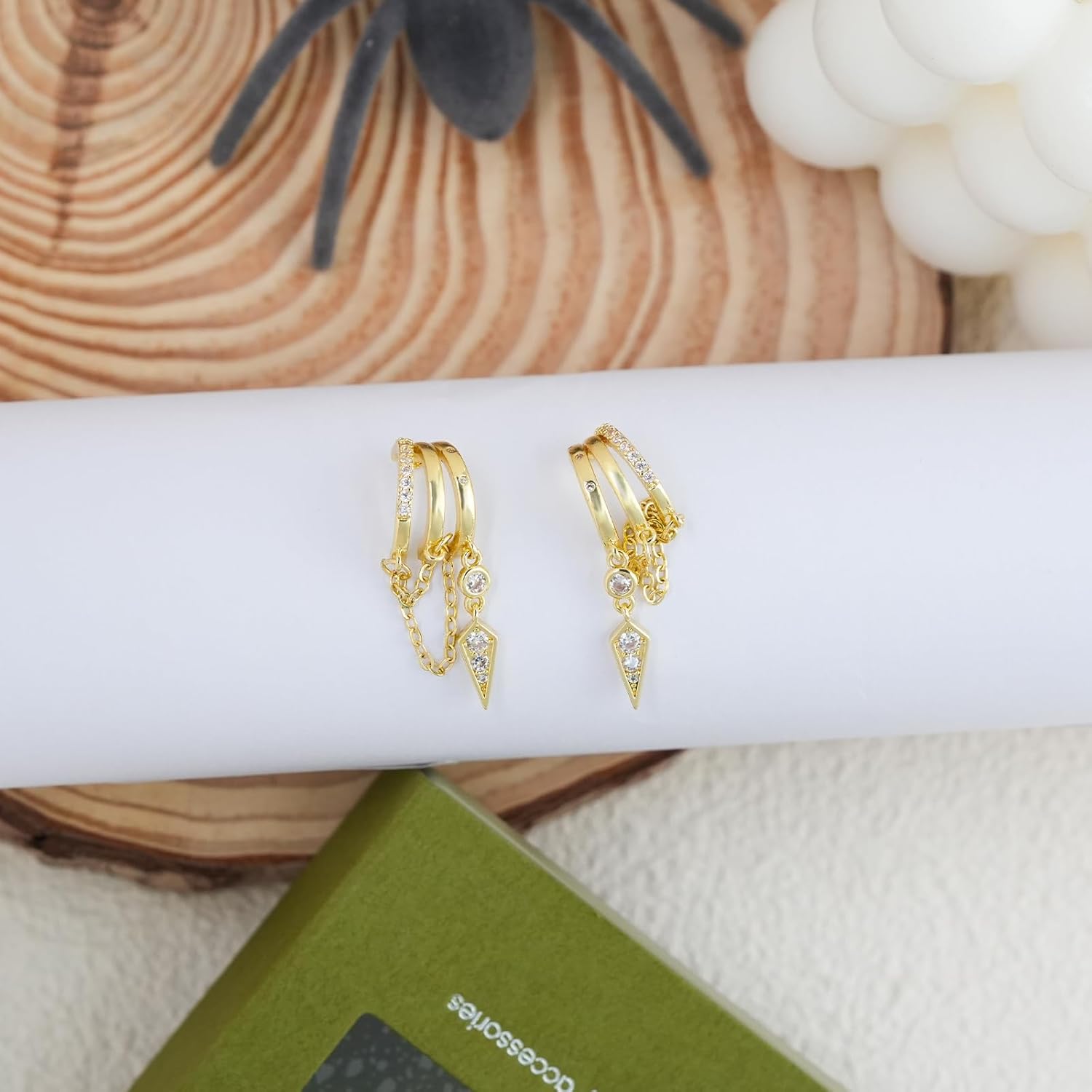 Gold Goth Earrings for Women Dainty Triple Huggie Chain Earrings Cute Small CZ Gothic Drop Dangle Earring Jewelry - Image 6