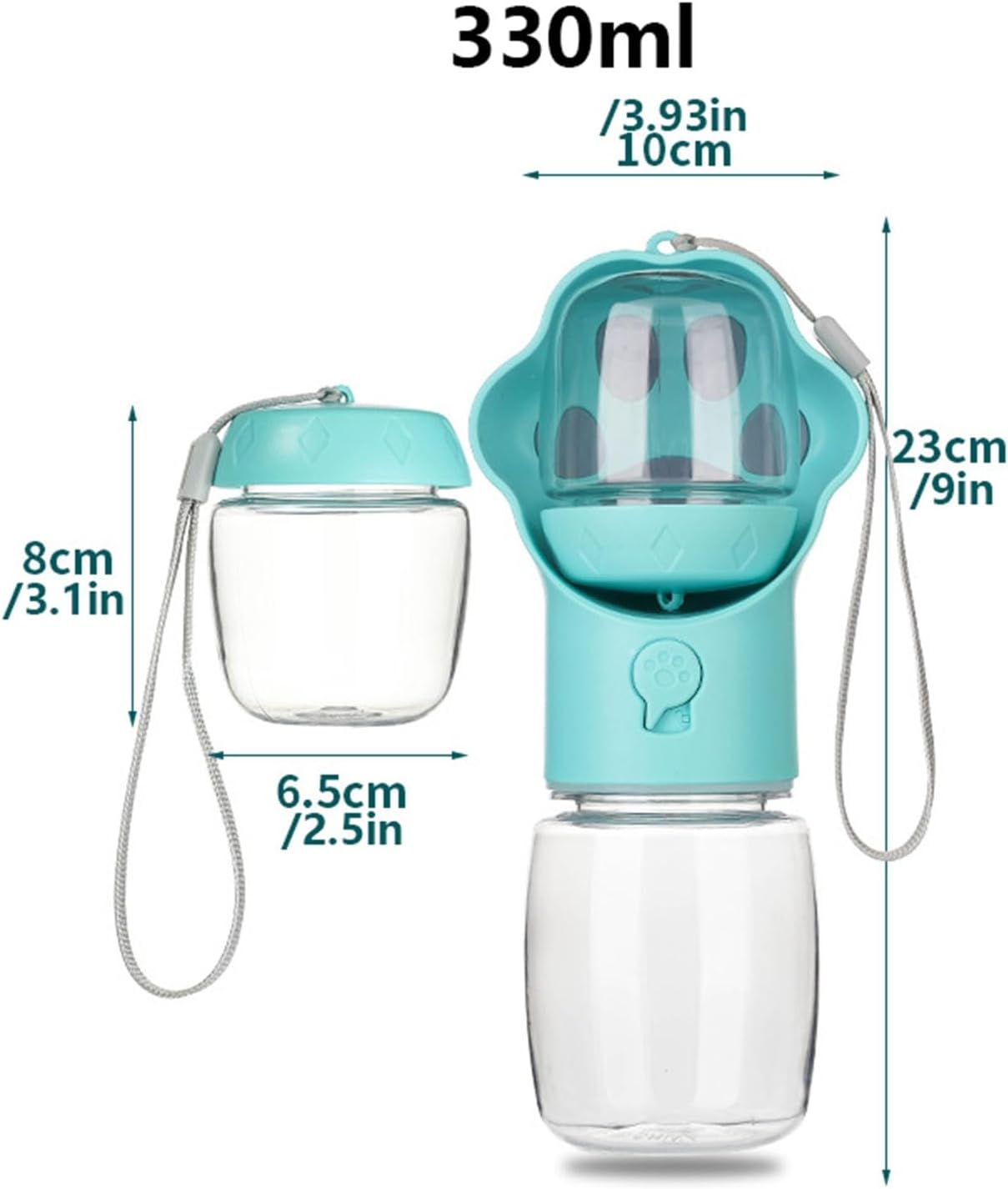 Portable Dog Water Bottle 330ml/400ml/550ml with Feeder Leak Proof Lightweight BPA Free Food Grade for Travel Walking Hiking Park for Dogs/Cats(Blue,330ml)