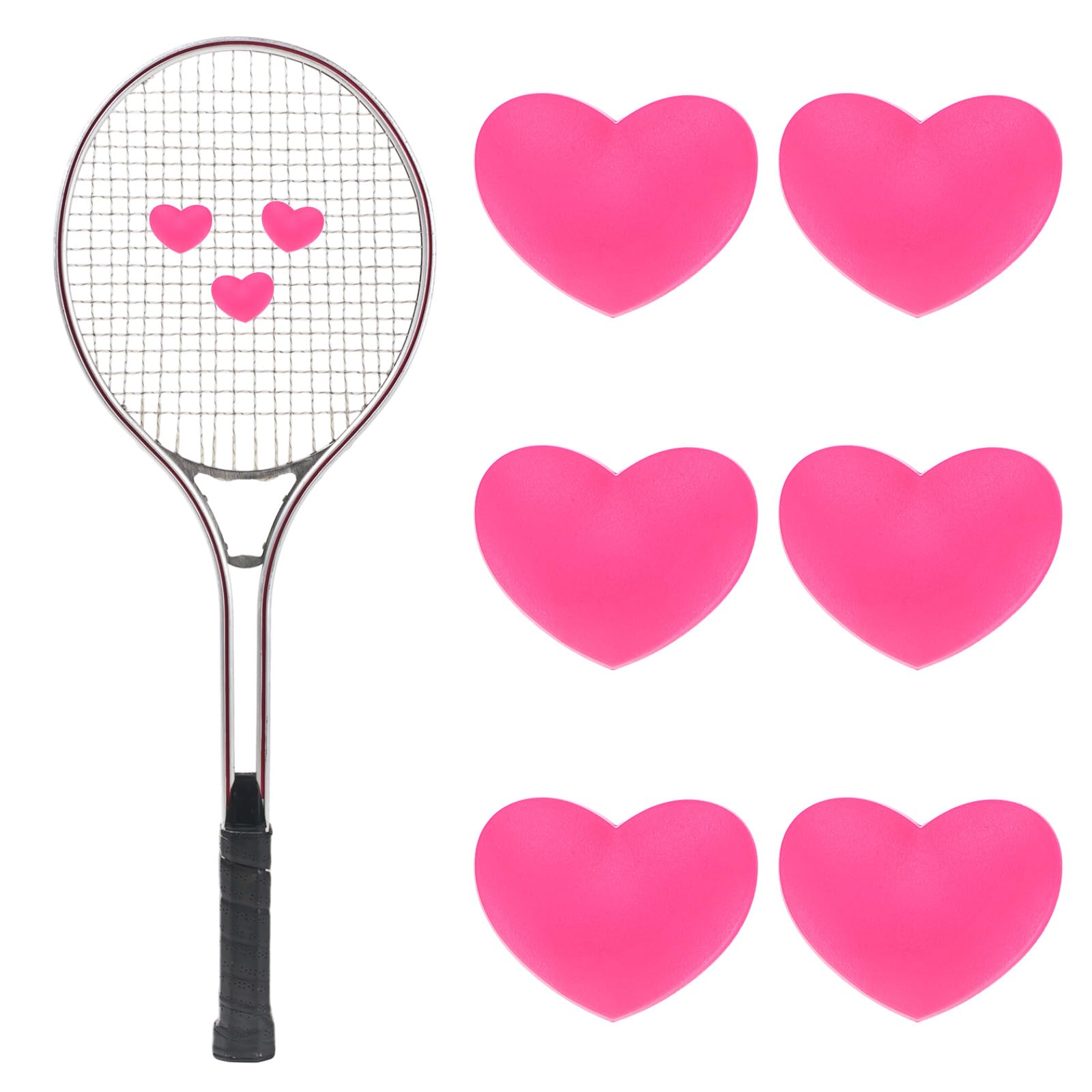 TIXIPEM Tennis Racket Dampener [6PCS] - Funny Heart Shape Silicone Tennis Shock Absorber Racket Vibration Dampener Use for Racket [Pink]