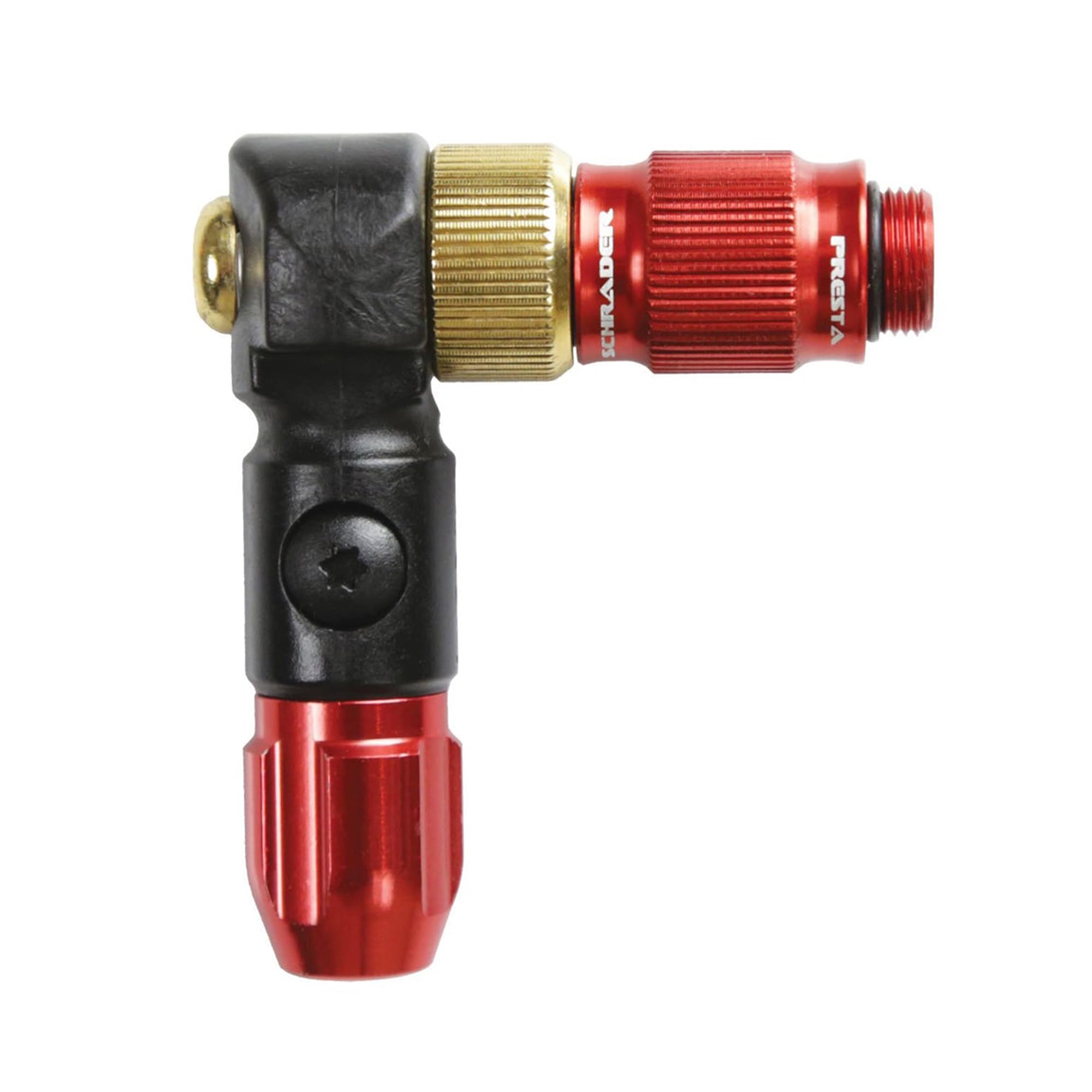 ABS-1 Pro High-Pressure Bike Floor Pump Chuck Head | Bicycle Valve Head, 90-Degree Bend Design, Presta & Schrader Compatible, Aluminum Construction, Red Anodize