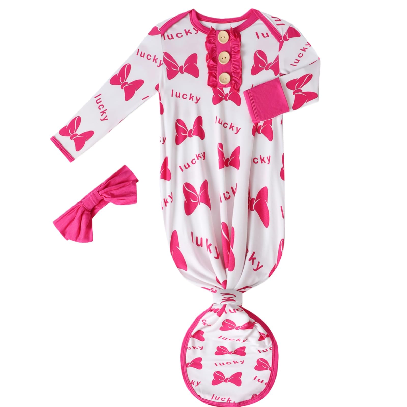 Baby Newborn Knotted Gown, Soft Breathable Viscose from Bamboo for Infant Home Coming Outfit, Knotted Gown with Headband