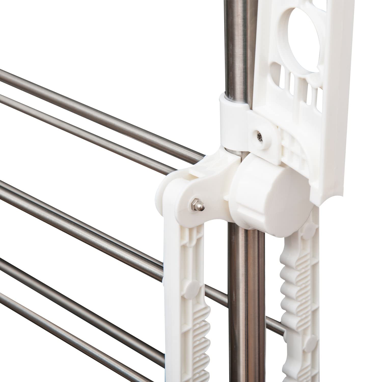 HOMCOM Stendibiancheria Verticale 3 Livelli Regolabili Bianco Argento | Stendino a Torre Pieghevole Salvaspazio Estensibile, Acciaio Inox, 6 Ruote, Ganci, Interni, Balcone, 142x55x152cm