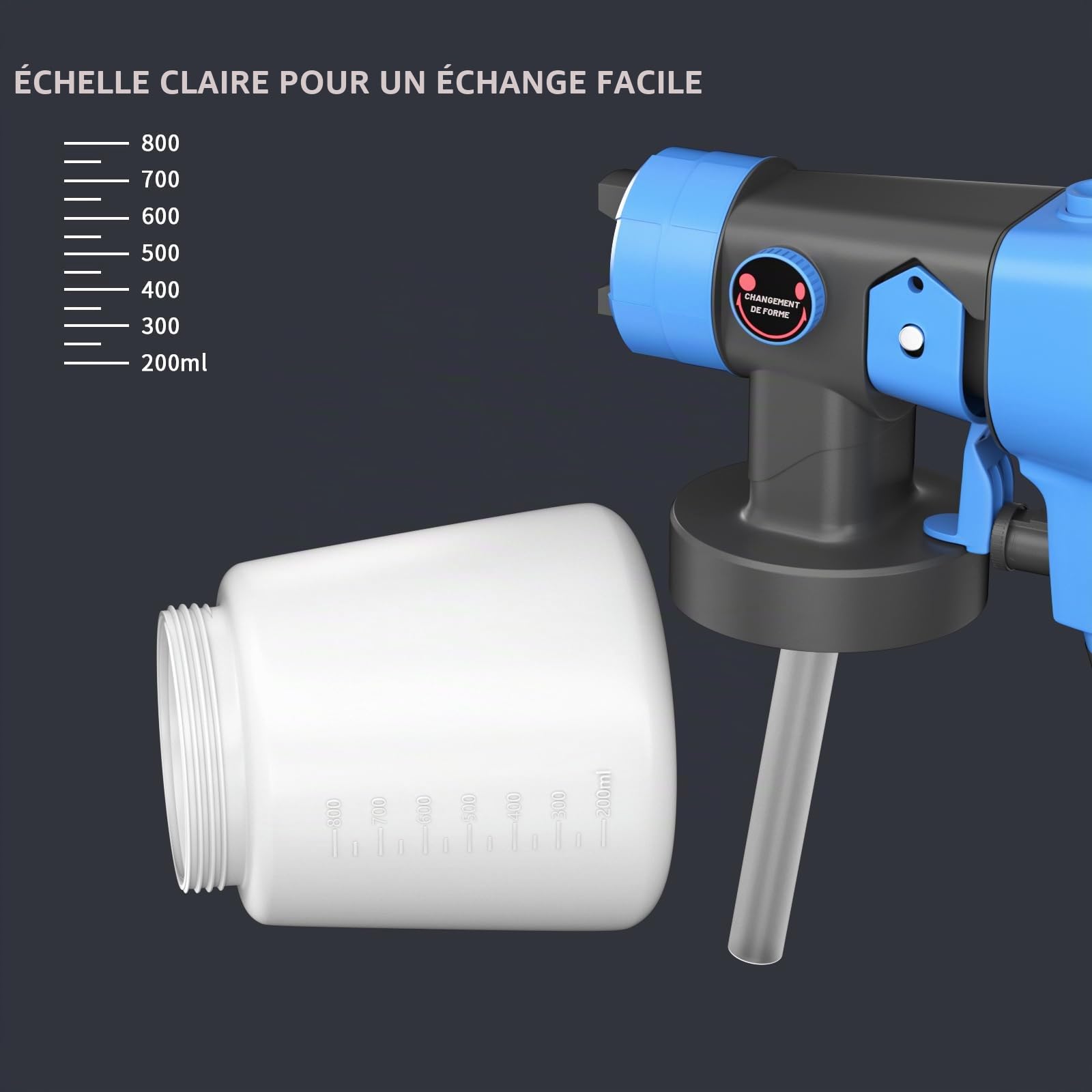 Hvlp Pistolet à Peinture sans Fil 800 ML avec 3 Modes de Peinture avec Batterie 1x1.5ah et Chargeur pour la Peinture de plafonds, clôtures et Murs