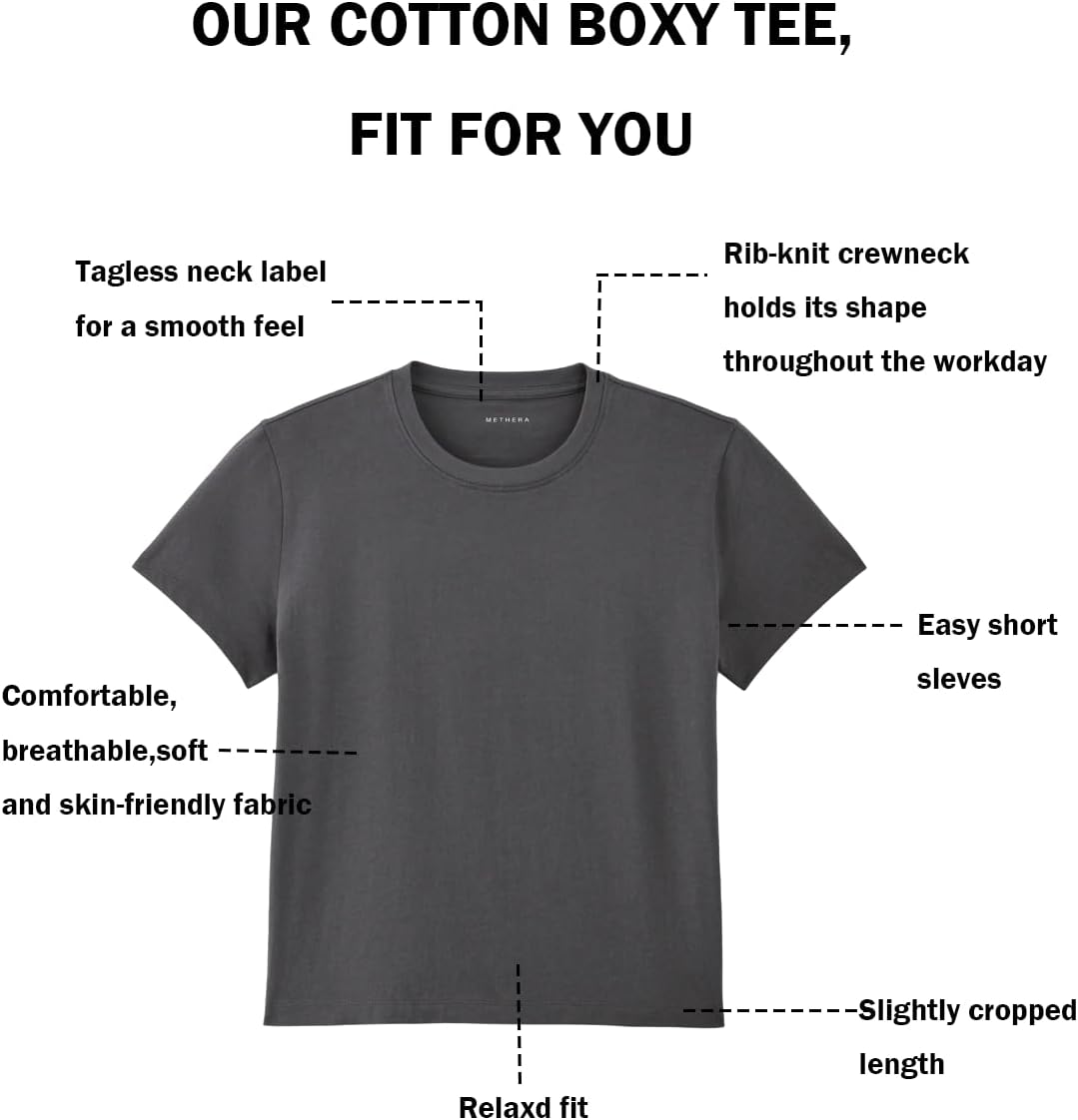 MetHera Women's 100% Cotton Crew Neck T-Shirt - Soft Relaxed Fit Box Cut Casual Tee - Image 4
