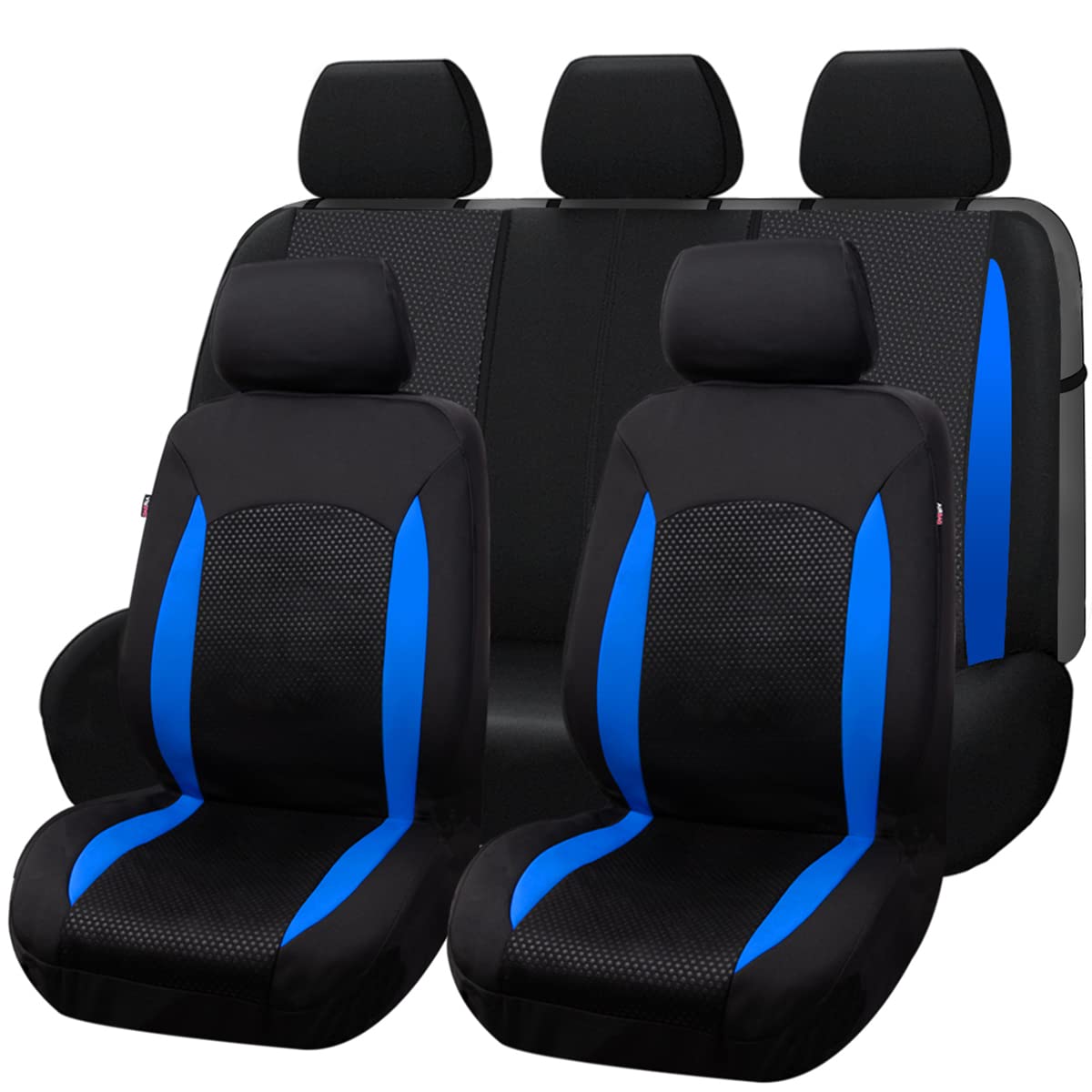 Photo 1 of Flying Banner Car Seat Covers Front Seats Rear Bench Polyester car seat Protectors Easy installations Rear Bench Split Classic Man Lady Truck (Full Set - Low Back - Neoprene, Black Blue) Black Blue Full set -- Low back -- Neoprene