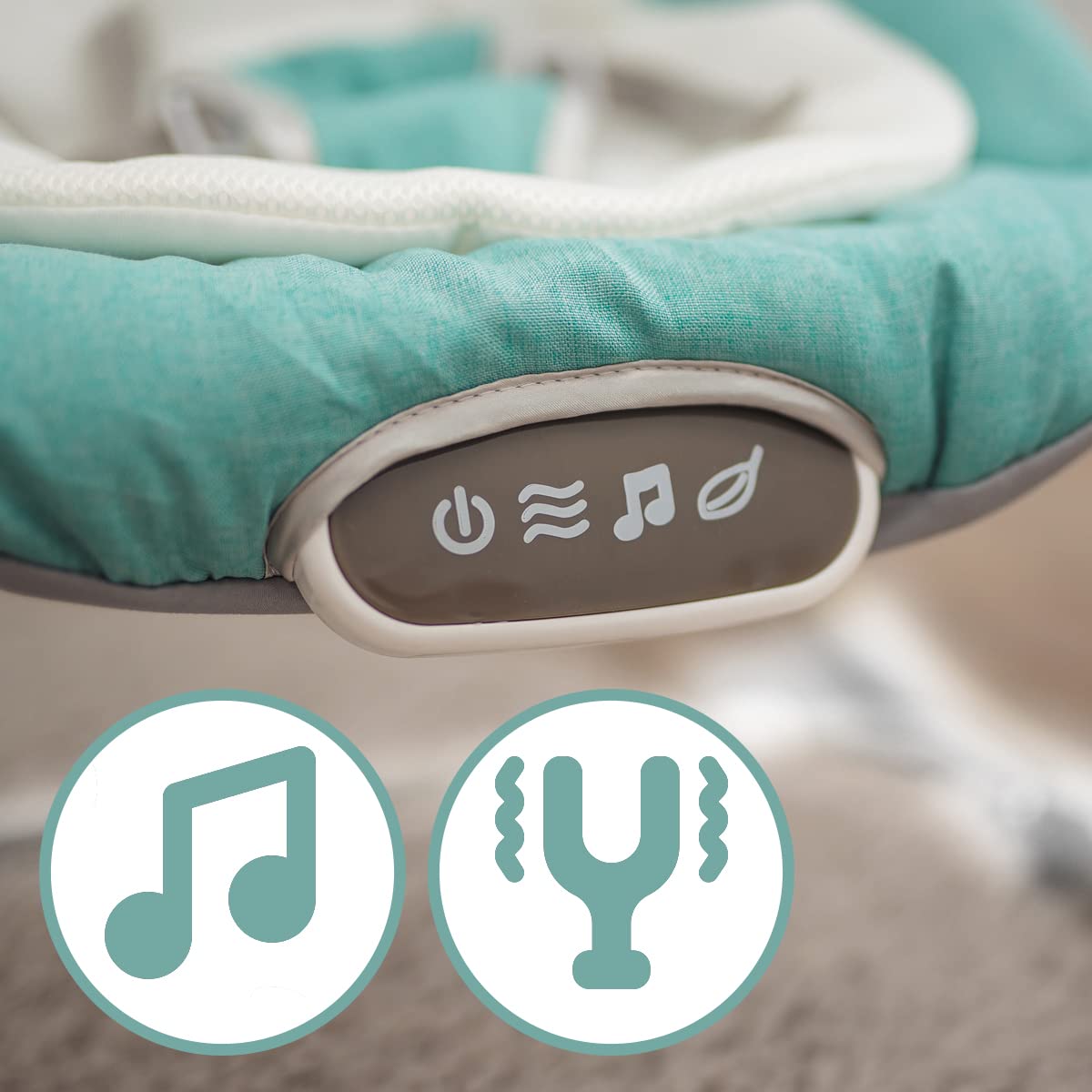 Olmitos- Hamaca multifunción para bebés - Hamaquita 2 en 1 con balancín Mecedora de 0 a 18 kg - vibración y Sonido - Incluye Arco de Juguetes (Menta)