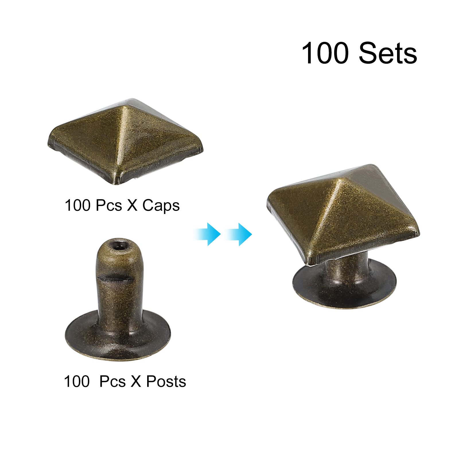 10 mm x 4 mm rame cono rivetto borchie rivetti borchie rivetti in pelle per la creazione di borse abbigliamento scarpe. 80 set per lotto AT85E