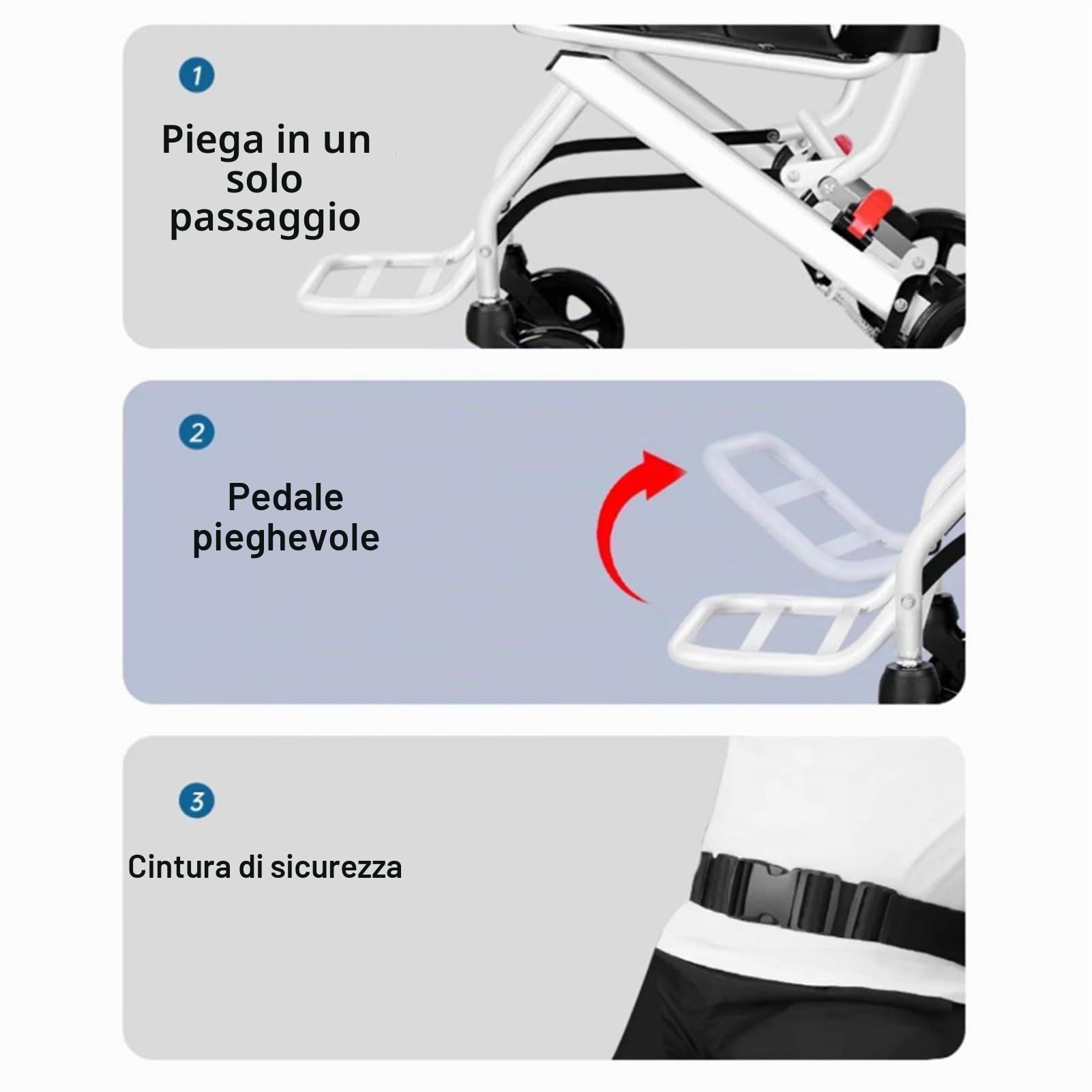 Sedia a rotelle da trasporto leggera, pieghevole, per adulti, con braccioli ribaltabili, cintura di sicurezza e pedale, sedia a rotelle portatile, ideale per anziani e viaggi, supporta 90,7 kg