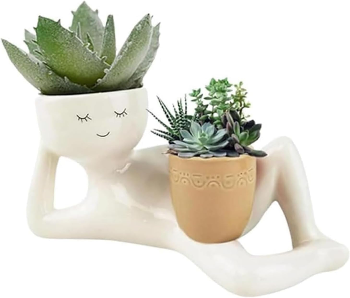 Lazy Guy Planter, 2025 Funny Planters for Indoor Plants, Lazy Little Character Flowerpot Succulent Planters Lying Down Resin Ornaments Home Decoration for Family and Friends(Yellow)