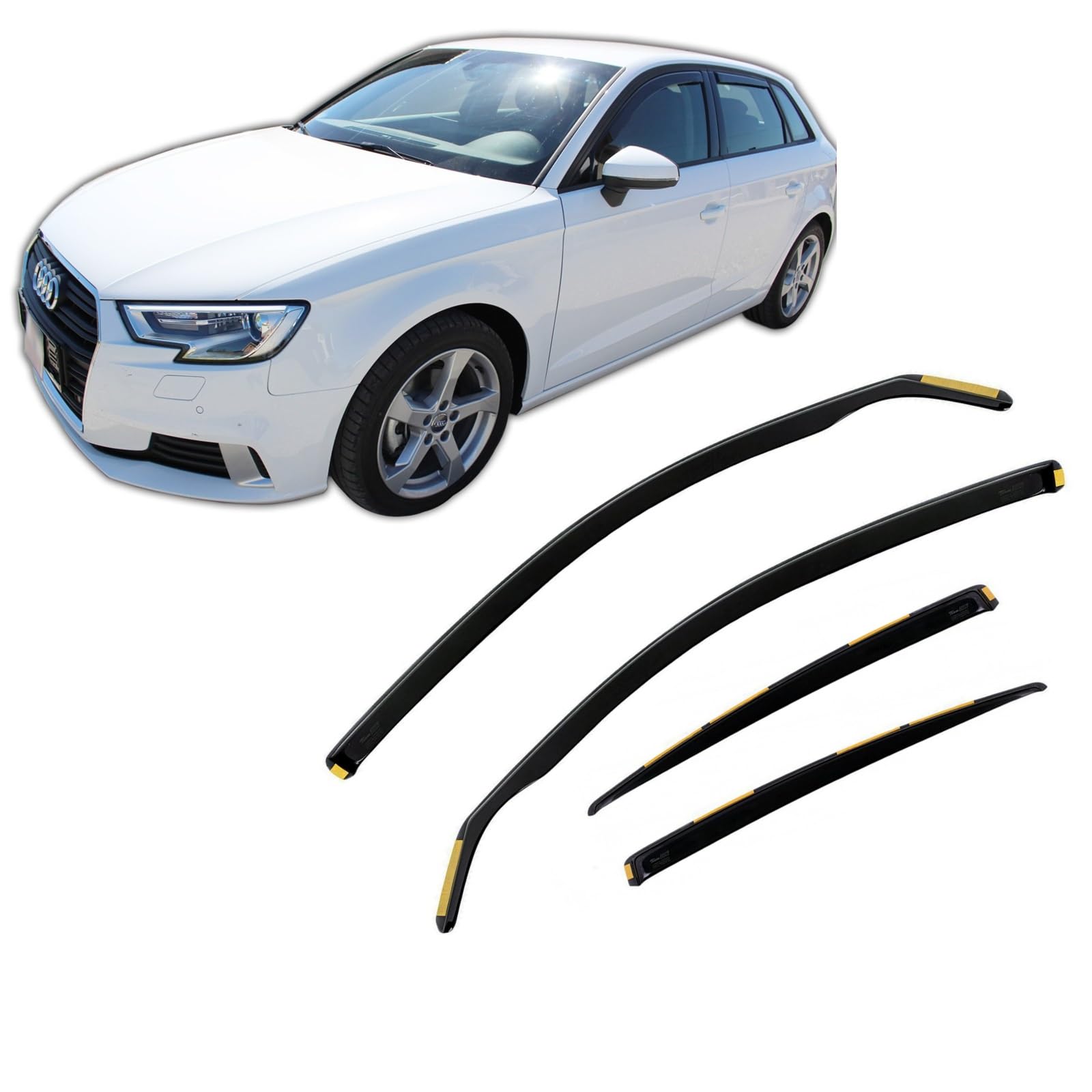 J&J AUTOMOTIVE Deflettori d'Aria per Audi A3 8V Sportback 5-Porte 2012-2020, Set da 4 Pezzi, Nero Fumé Oscurato Heko