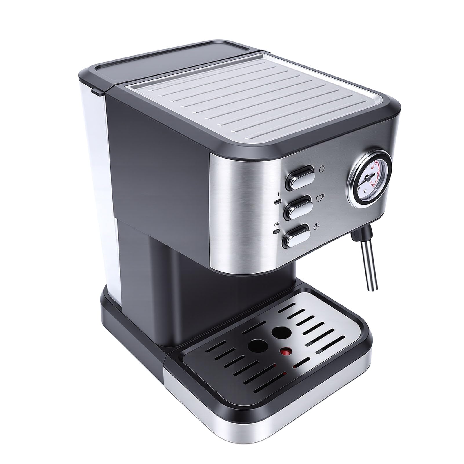 Semiautomática con 20 Bar de Presión y Control PID (Enchufe europeo) | Portafiltro de 51 mm para una rica crema, tanque extraíble de 1,5 L, calefacción de 1050 W, interruptor de preparación fría