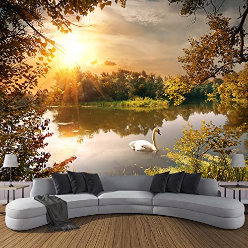 Ljzclock Swan Lake Wall Mural, Trees Wallpapers 3D Space Decor Paintings, Removable Wallpaper Peel And Stick, Self Adhesive Wallpaper For B #TOP10