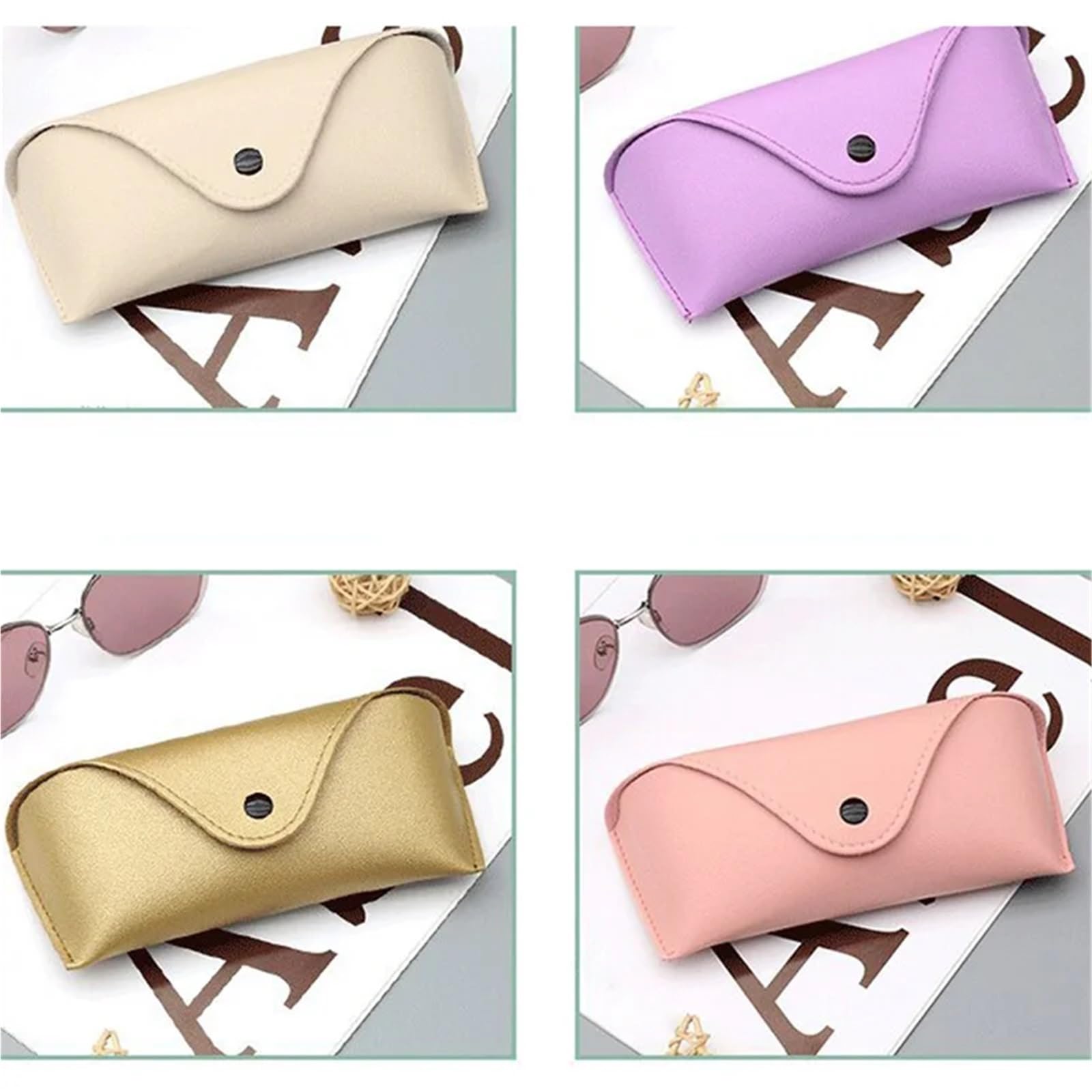 Caja de gafas sol cuero Color sólido, caja resistente a la presión, bolsas for, 2 uds Para Mujer