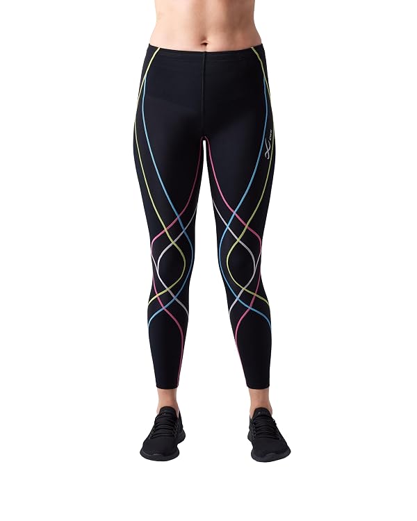 CW-X Women's Endurance Generator Mid Rise Compression Leggings, 129809, Performance Tights with Joint and Muscle Support, Black/Prism, Medium by CW-X - Used condition - US$120.38
