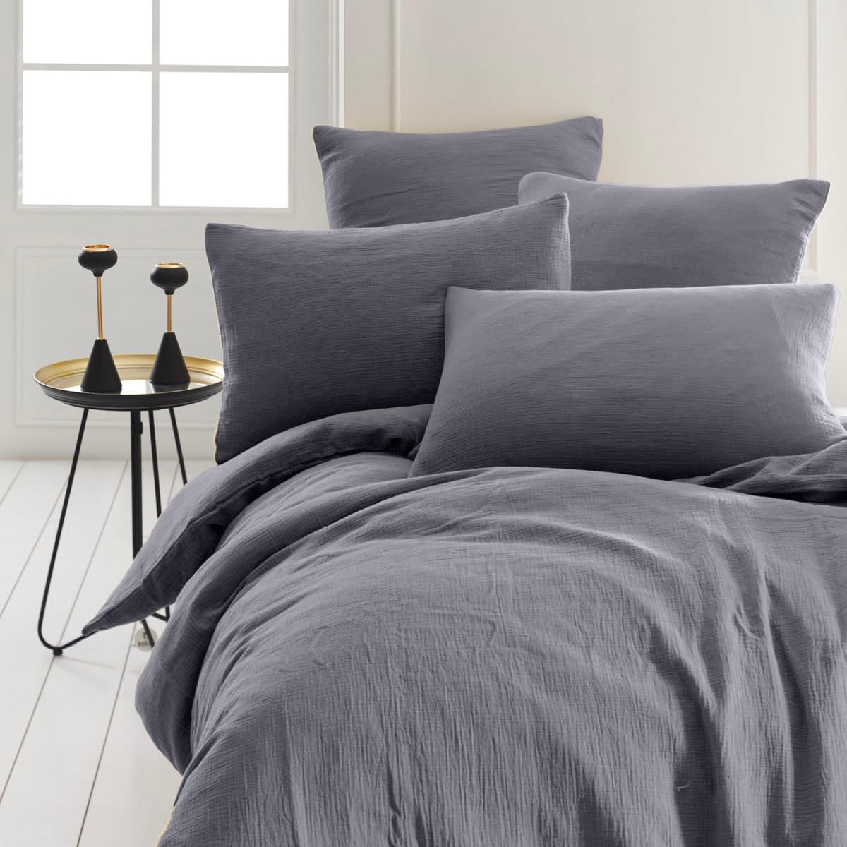 Housse de couette gaze de coton Sensei Maison 260x240 ardoise, parure de lit haut de gamme