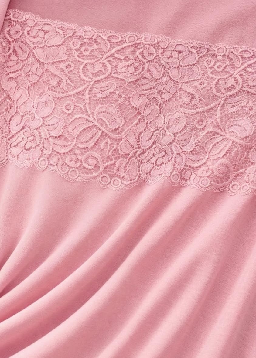 dolcecasabiancheria TRAMONTE Camicia da Notte Donna Estiva Viscosa Pizzo Abito Casa Mezza Manica L/XL Rosa
