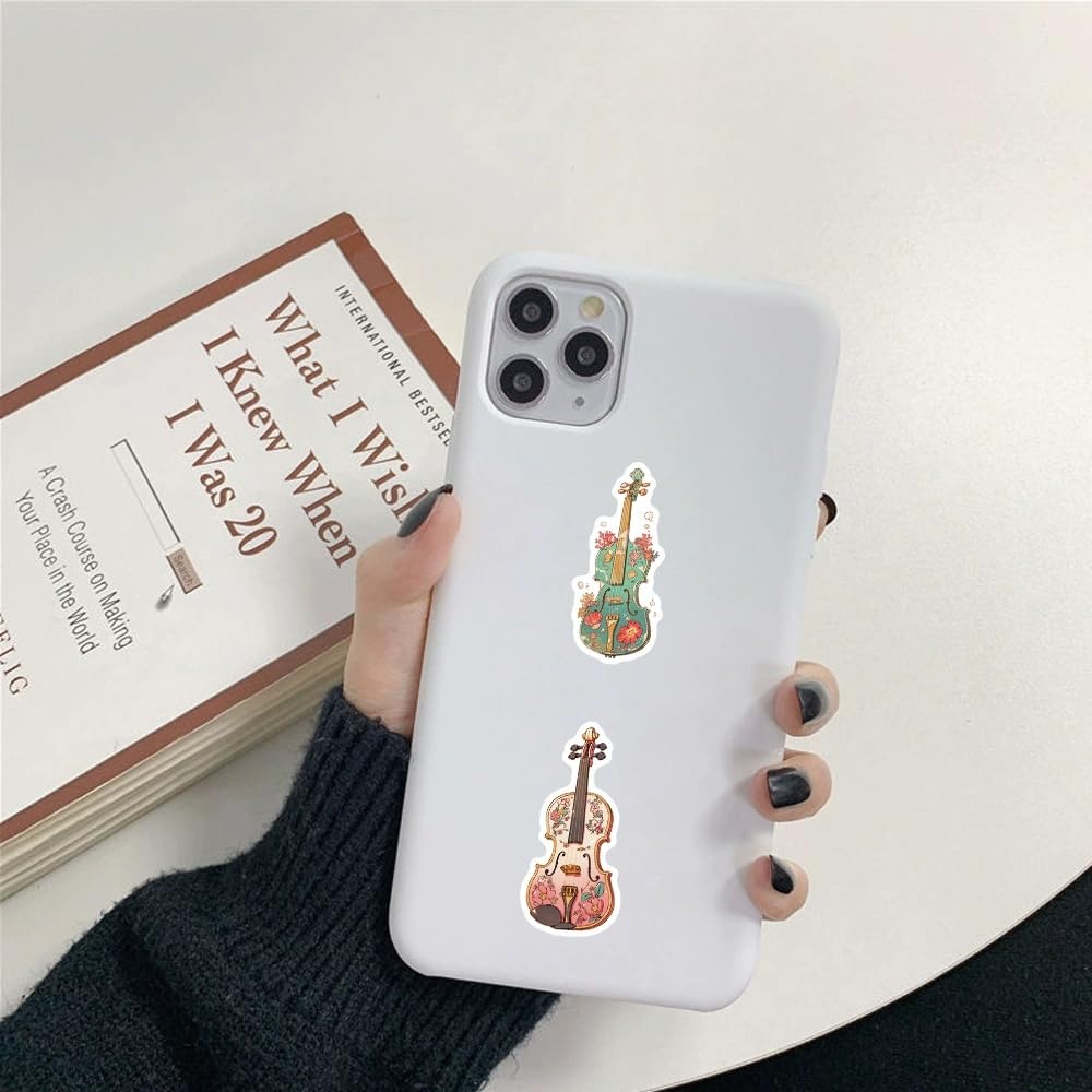 50 Pcs Violin Stickers Laptop Car Scrapbook Phone Skateboard Suitcase Luggage Bike Violin Vinyl Waterproof Aesthetic Personalised Stickers for Teens Boys Girls Adults - Image 2