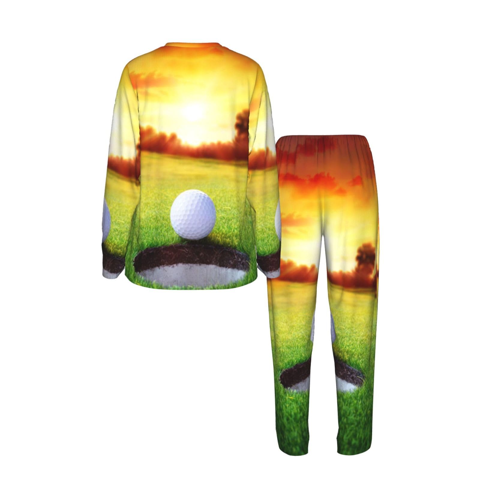 Sport Golf Ball Tramonto Albero Stampa Delle Donne Maniche Lunghe Pigiama Set Morbido Elastico Coulisse Casual Daywear