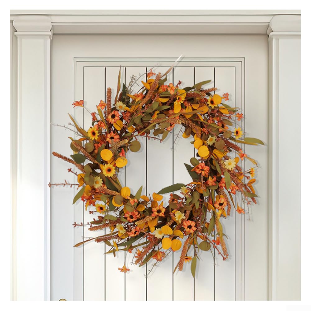 Ghirlanda autunnale decorativa con foglie d'acero, ghirlanda di fiori realistica per il Ringraziamento e il Ringraziamento, robusta decorazione per porta, diametro 50 cm