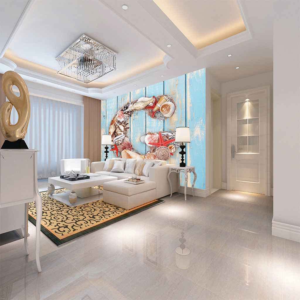 VITICP 3D Behang Muurschilderingen Strand Zeester en Schelpen Foto Muurschilderingen 3D Zelfklevende Muurstickers Effect Decoratie Behang Jongens Meisjes voor Slaapkamer Woonkamer 98.4x68.9 Inch