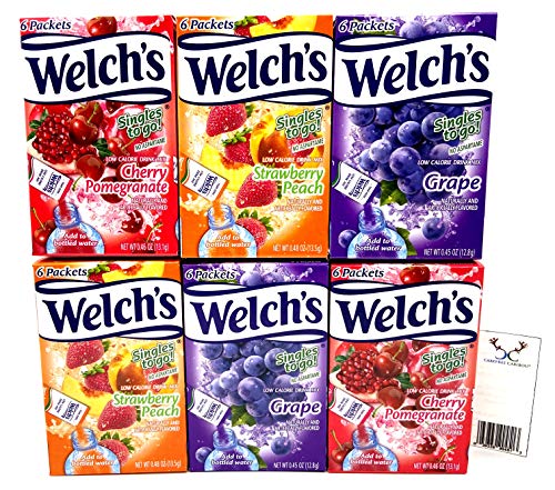 Welch\'s Singles To Go Drink Mix Bundle With Gummy Bears Recipe Card from Carefree Caribou. Includes Two (2) Boxes of Six (6) Sticks of Each Delish Flavor. Cherry Pomegranate, Grape & Strawberry Peach!