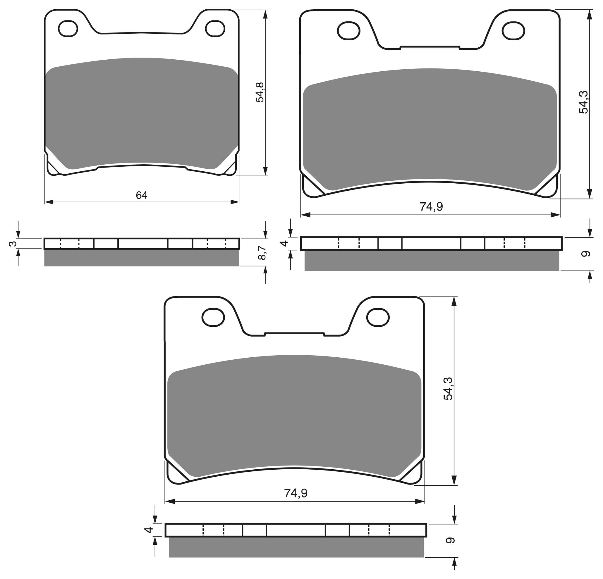 RAVEN 3 Kit plaquettes frein Av G, Av D et Ar Compatible pour Yamaha FZ 750 Genesis de 1990 à 1991