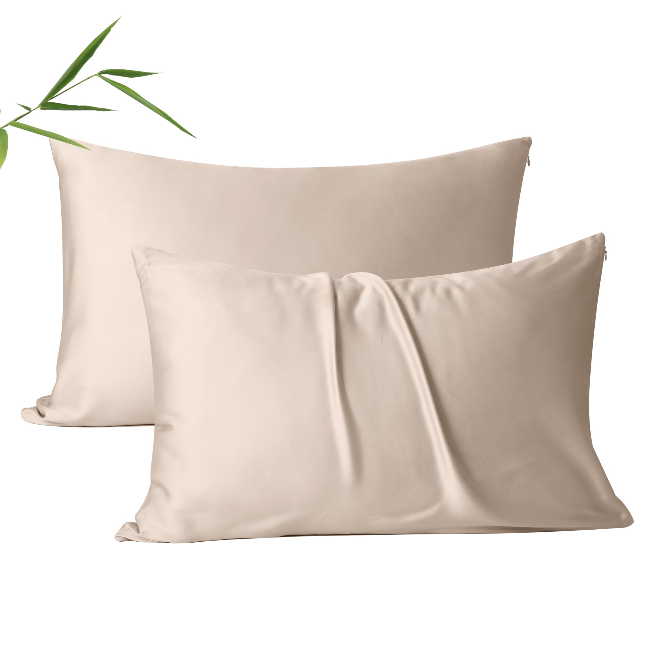 2 Pack Cooling Pillow Cases,Viscose Derived from Bamboo Pillow Protectors Standard Size Set of 2, 400 Thread Count Soft Silky Breathable Summer Pillow