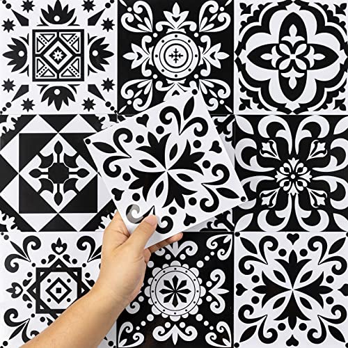 Hode Credence Adhesive Pour Cuisine, Stickers Muraux Carrelage Adhesif Mural Salle de Bain, Autocollant Carreaux Adhesif Deco Cuisine, Noir et Blanc, 24...