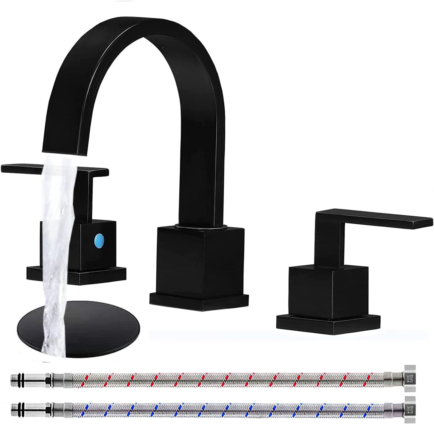 KINGO HOME Matte Black Bathroom Faucet, Black Faucet Bathroom 3 Hole ...