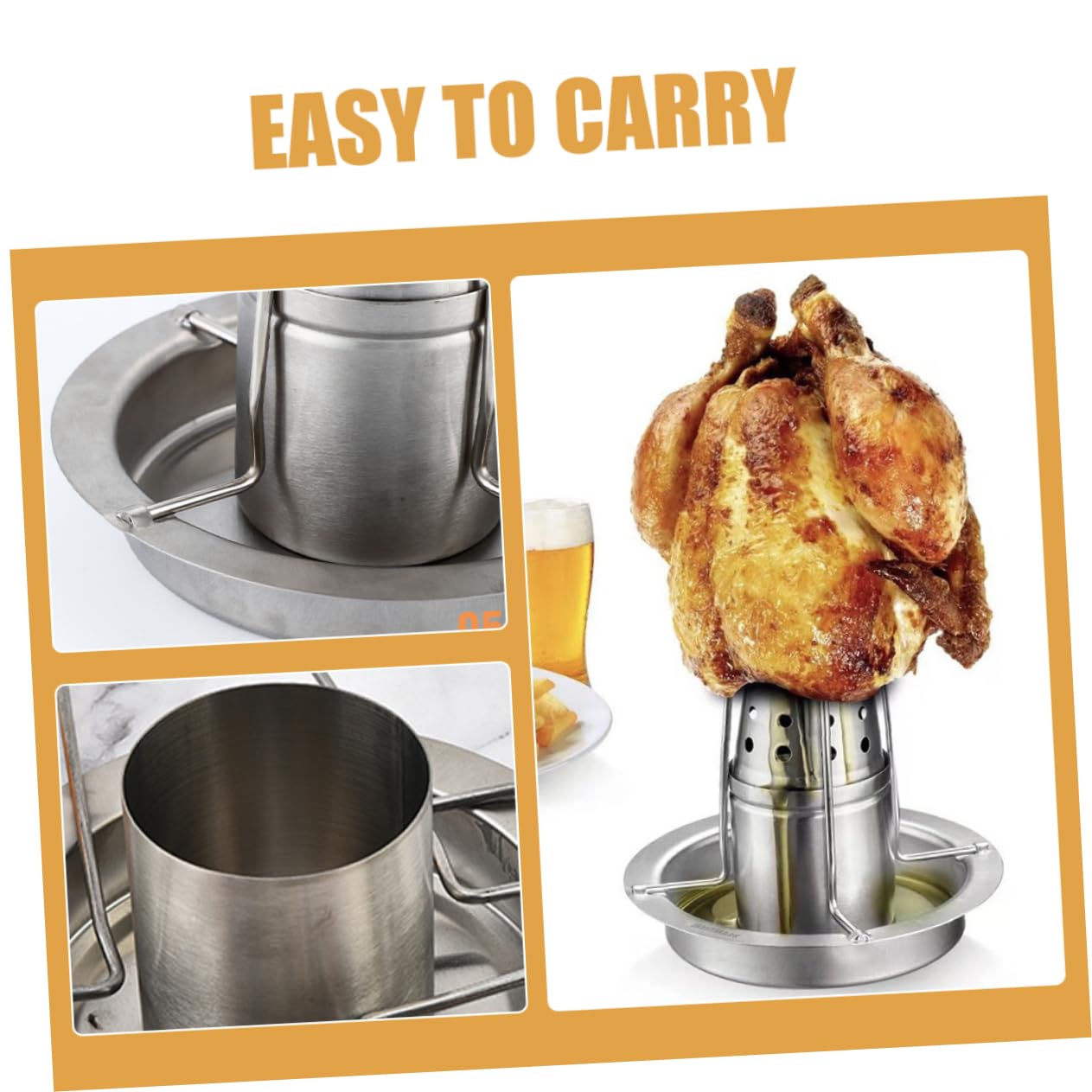 INOOMP Supporto Cottura Pollo Barbecue in Acciaio Inox, Griglia per Arrosti Leggera e Compatta per Barbecue all’Aperto