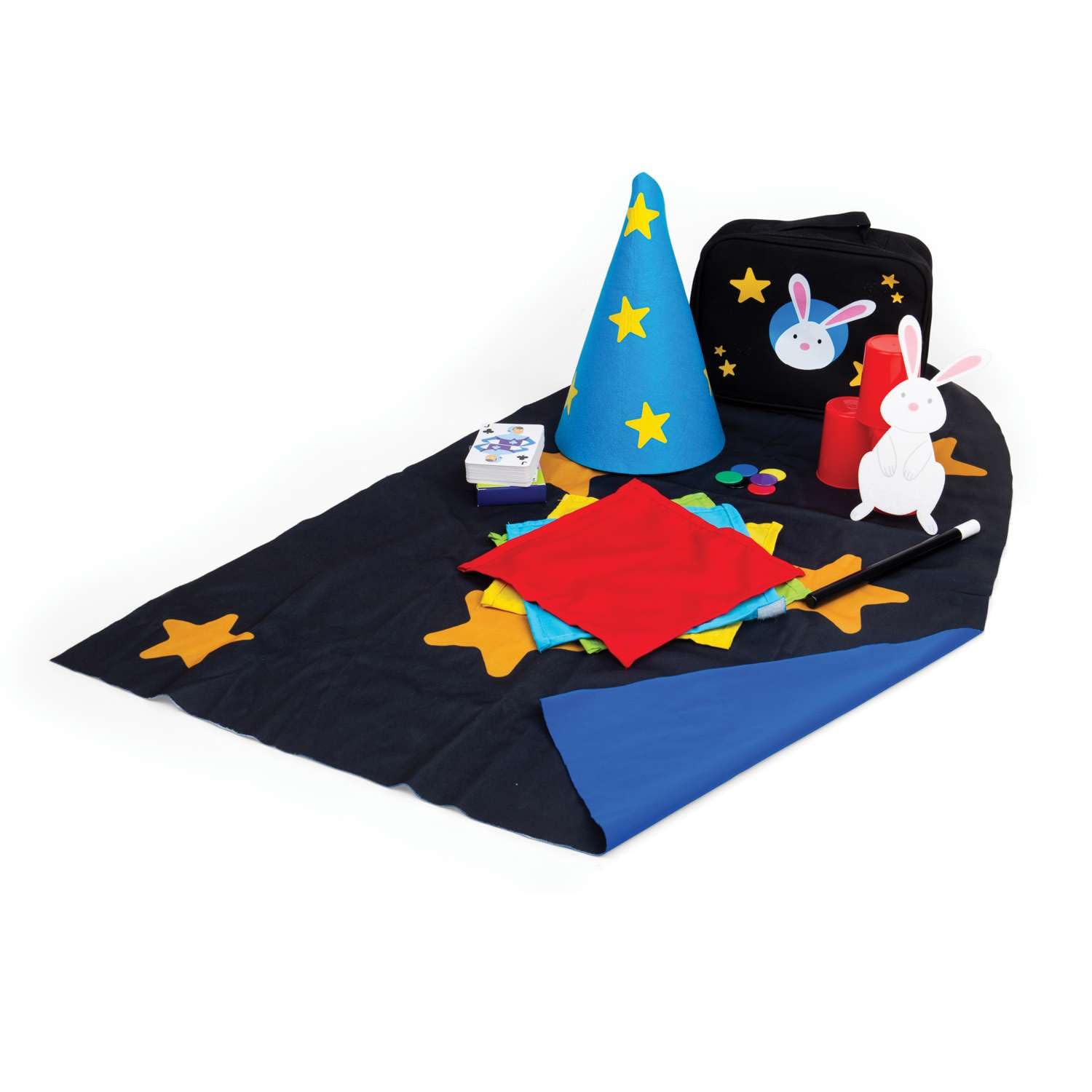 Bigjigs Toys Zauberset, 12-teiliges Kinder-Magie-Set mit Sternumhang & Zylinderhut