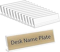 Vista 1 de NIUBEE Paquete de 12 placas de identificación acrílicas de 2 x 8 pulgadas para escritorios, soporte horizontal inclinado de 2 x 8 para exhibición