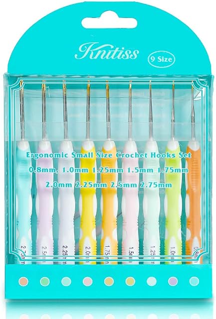Small Crochet Hooks Set with Ergonomic Handle, 9 Size Lace Crochet Hooks 0.8mm~2.75mm