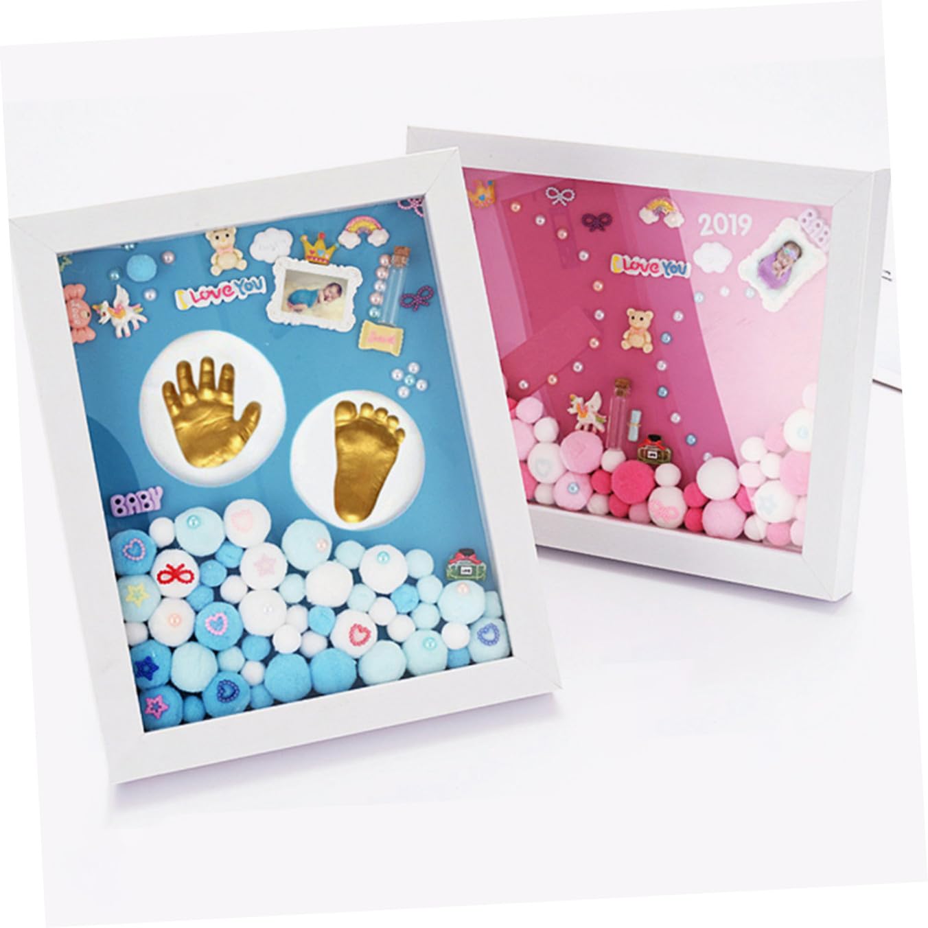 VICASKY Kit per Impronte di Mani e Piedini Bambino Bambina Cornice in Acrilico Oro per Regalo Primo Compleanno o Cerimonia e Decorazione Murale