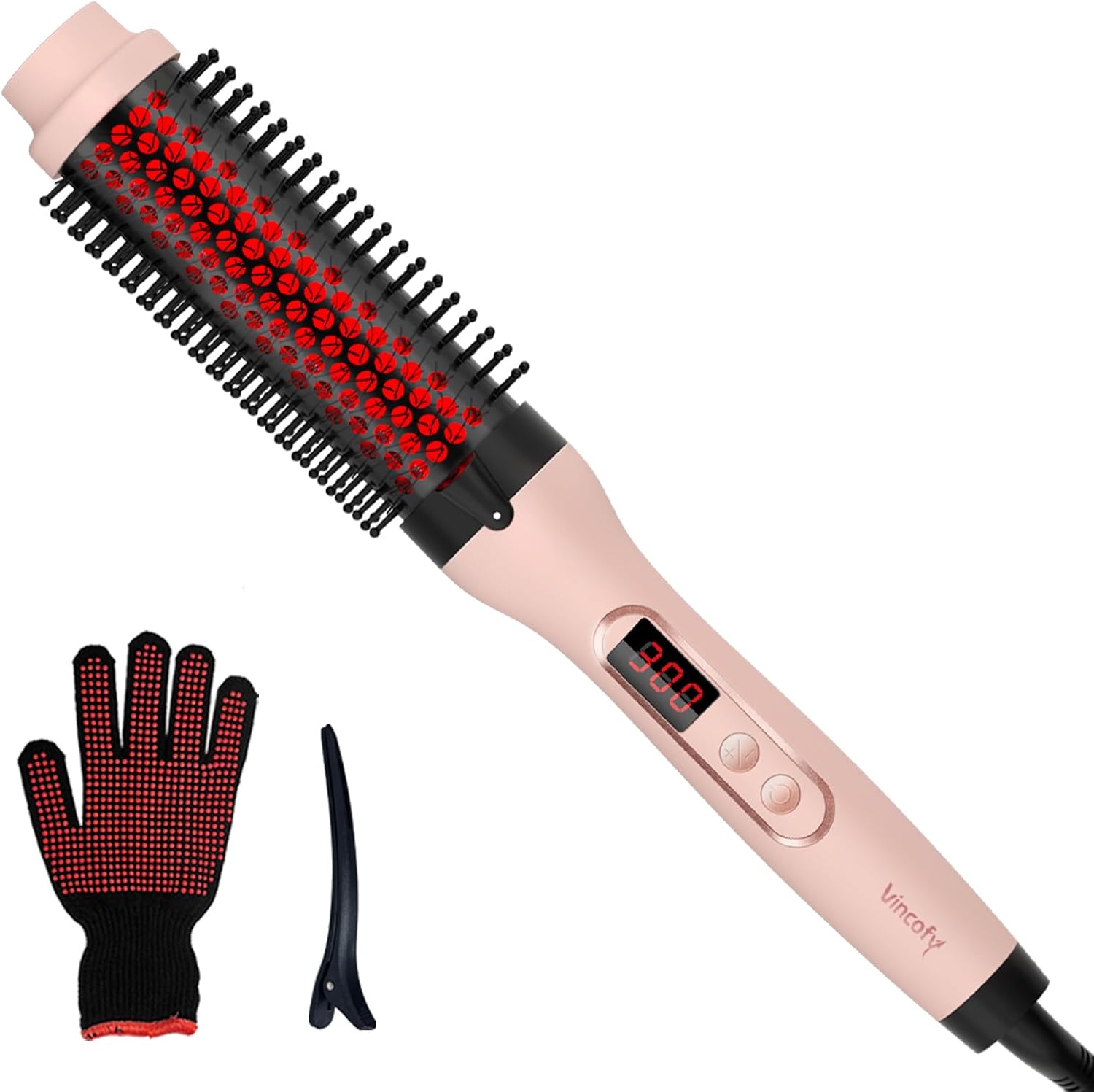 Infrared Thermal Brush, Dual Voltage Negative Ions Heated Round Brush, 1 1/2 Inch Straightener & Curling Iron Brush 2 in 1, Dual PTC Non-Blowing Thermal Round for Wome, Pink