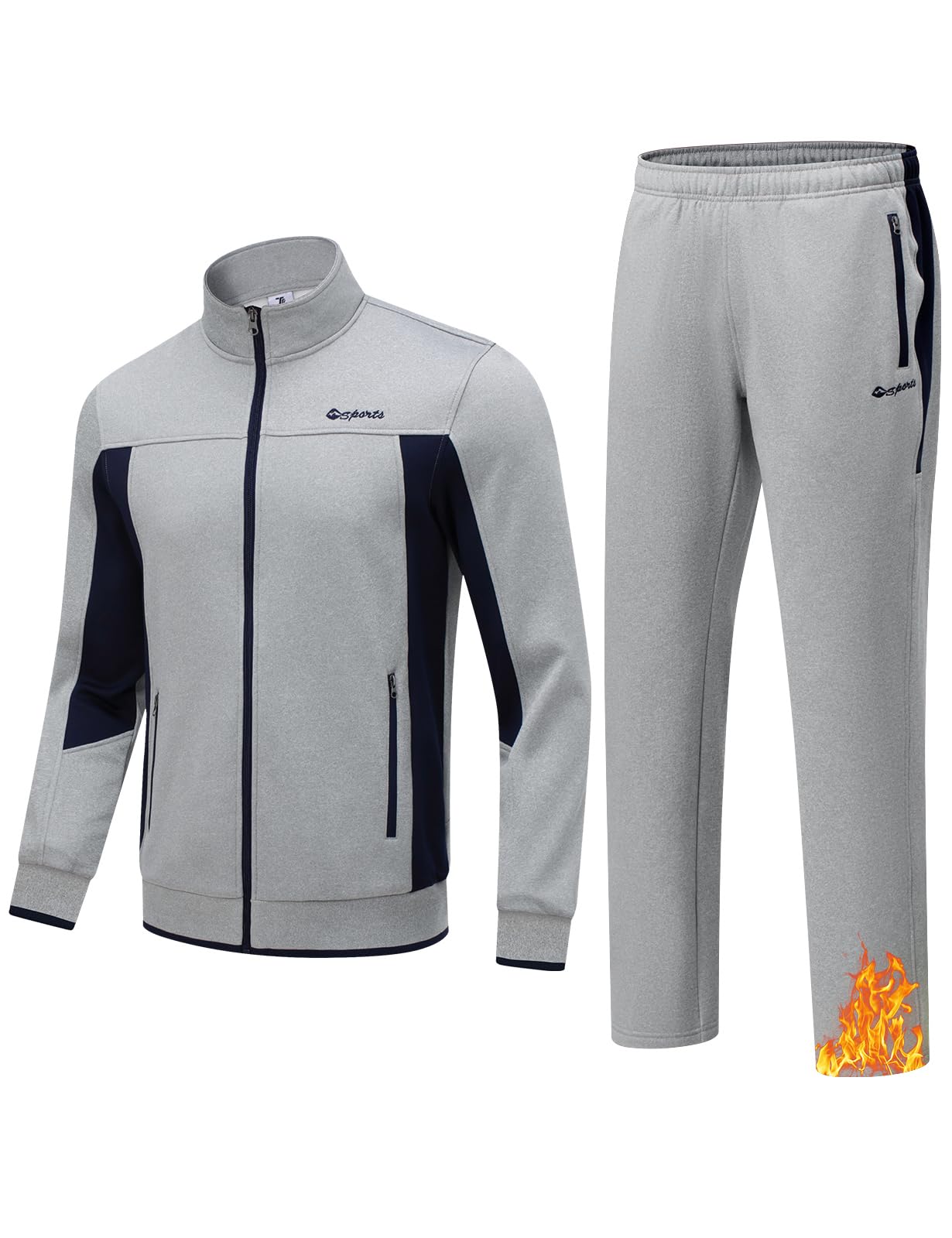 TBMPOY Mens Fleece Lined Sweatsuits Winter Track Workout Suits 2 Piece Sets