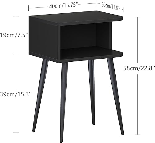 Miniatura 3 de MLBZ20B-2 - Juego de 2 mesitas de noche negras, mesa auxiliar de cama pequeña para espacios pequeños, mesa auxiliar moderna de mediados de siglo con