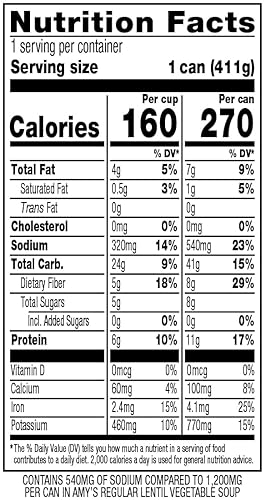 Vista 11 de Amy 's Lentil vegetales orgánicos Low sopa, 14.5-ounce latas de sal (Pack de 12)