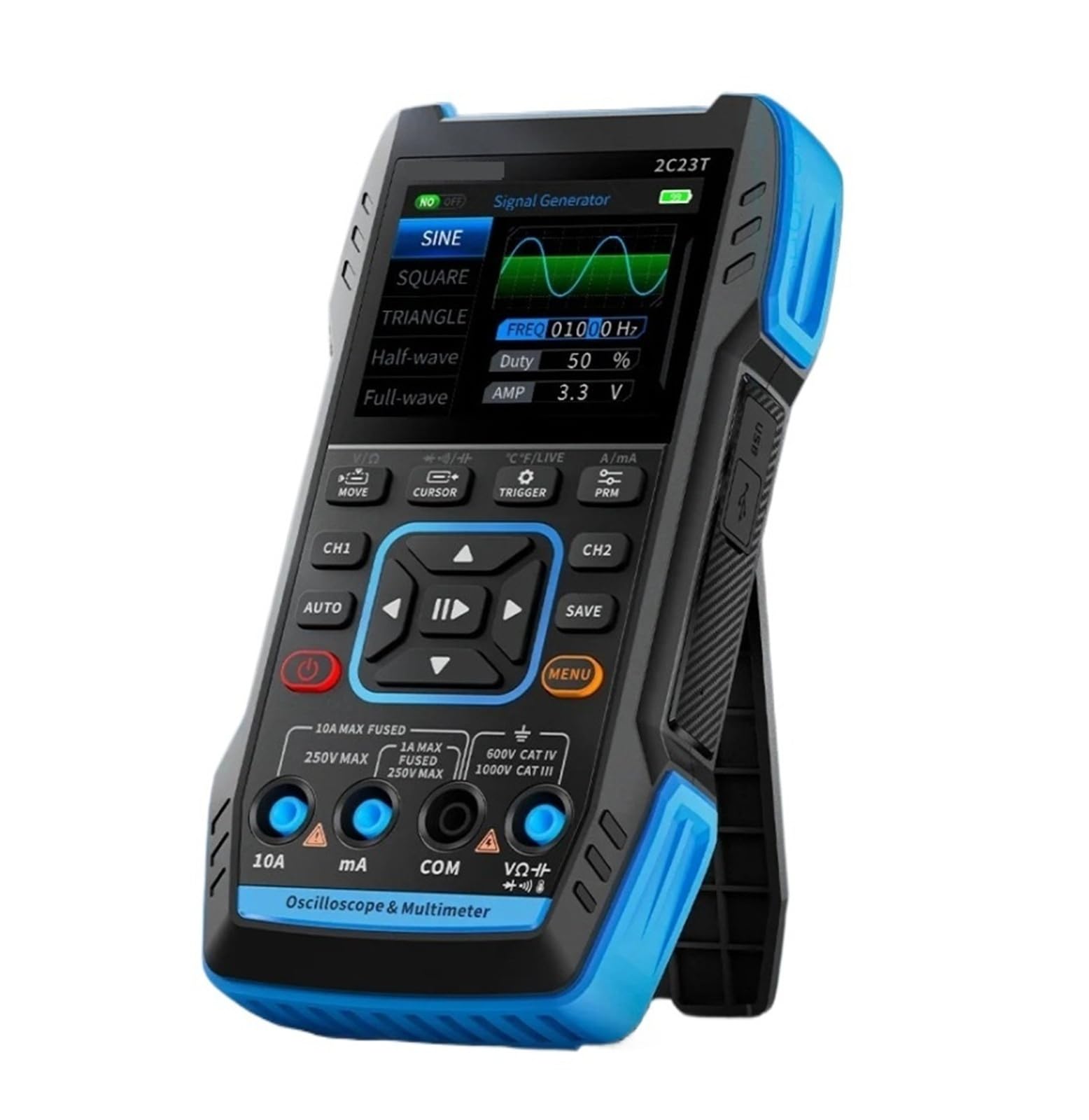 osciloscopio Multímetro Digital de Mano, osciloscopio de 10 MHz*2+, generador de señales con función de 9999 Cuentas(2C23T Option)