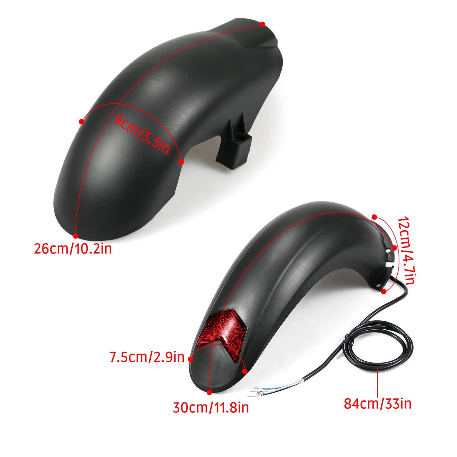 Ensemble de garde-boue pour trottinette électrique de 25,4 cm – Garde-boue en métal noir et plastique pour trottinette M4 Kick – Protège-pneu avant et arrière – Installation boulonnée