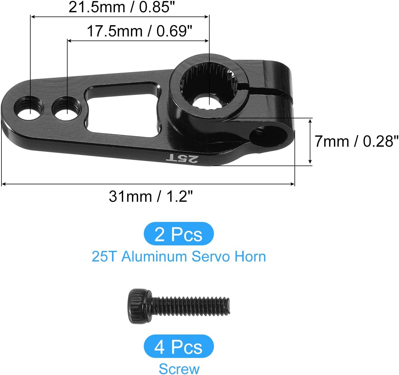 MECCANIXITY Aluminum Alloy 25T Steering Servo Single Sided Black Arm Horn for DIY RC Car/Boat/Airplane Boat Accessories 2 Pcs