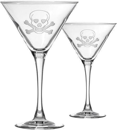 Rolf Glass Vaso de Martini de calavera y hueso cruzado, juego de 2 vasos de Martini con tallo de 10 onzas, vidrio sin plomo, vasos de cóctel