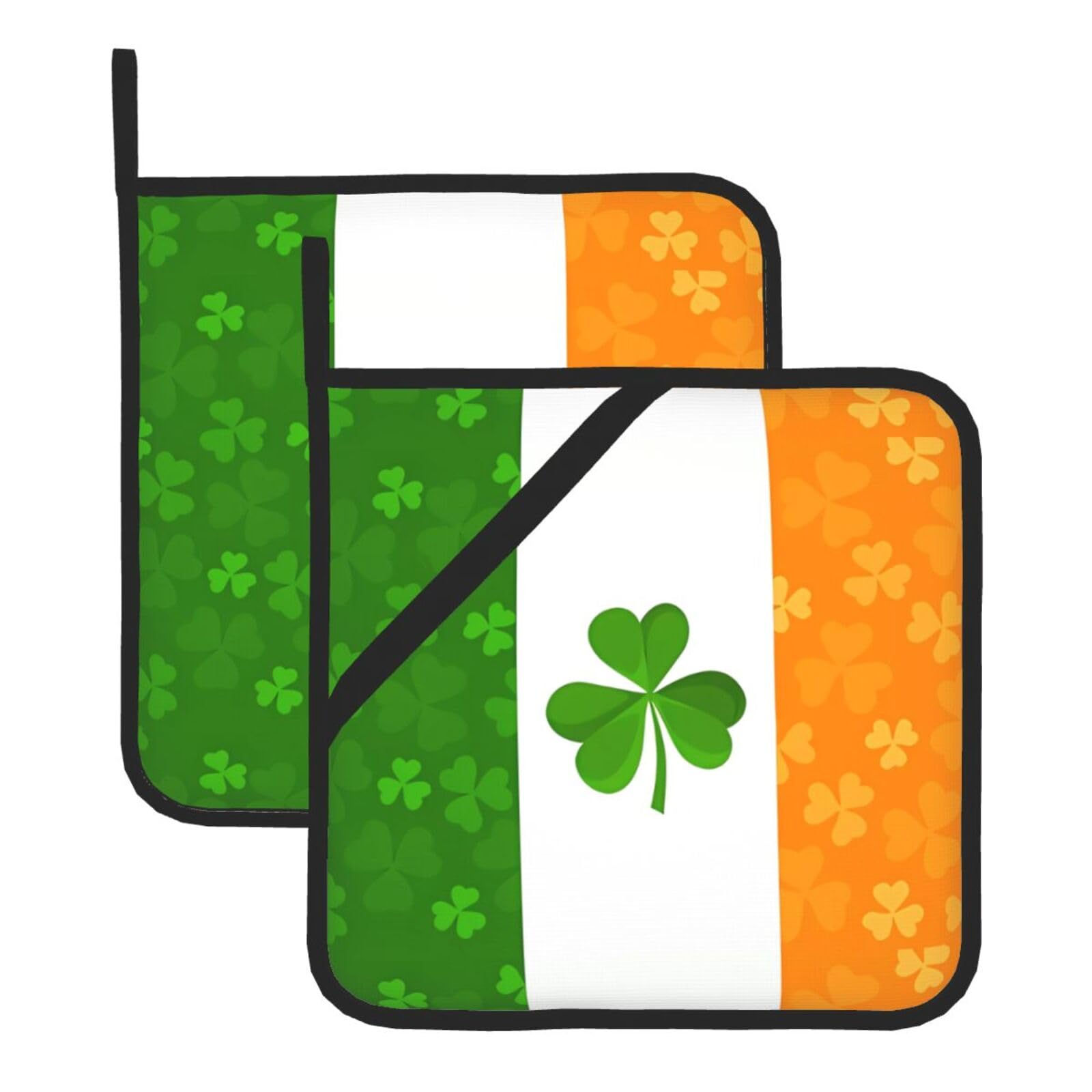 WHJDPP irish flag Prints Square Hot Pads for Kitchen - Waterproof Pot Holders Set of 2, Durable Trivets with Pocket & Hanging Loop for Hot Dishes & Oven Use